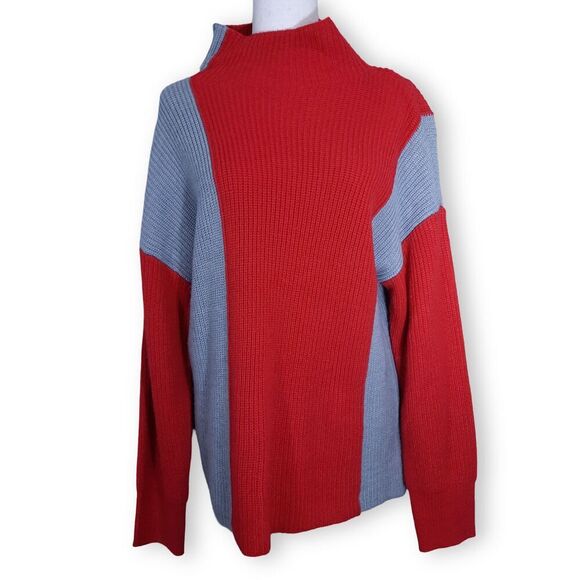 Liz Claiborne Chunky Colorblock Sweater Size Large Drop Shoulder Mock Neck Y2K - Picture 2 of 9